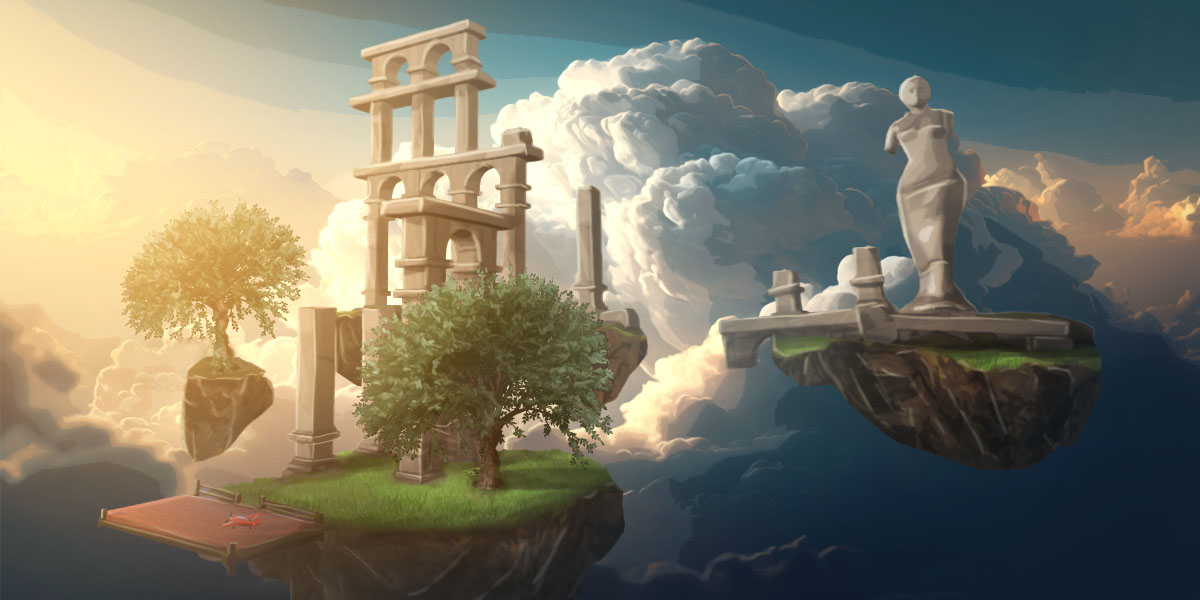 Temple ruins on a flying island